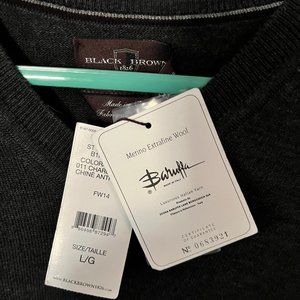Black Brown 1826 Merino Wool V-Neck Knit Sweater Large Charcoal Mens